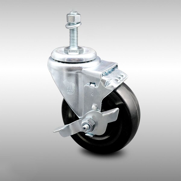 4 Inch SS Hard Rubber Wheel Swivel 3/8 Inch Threaded Stem Caster with Brake SCC